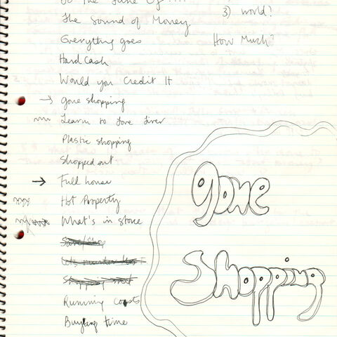 Handwritten notes with early alternate titles for "Gone Shopping"