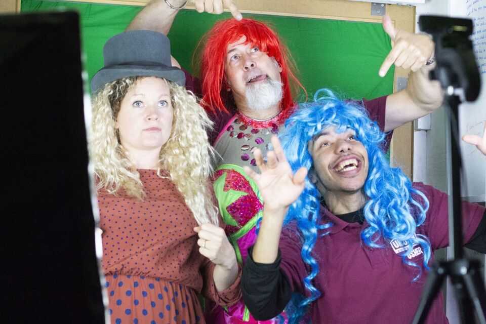 Gemma, Nick and DJ in the green screen