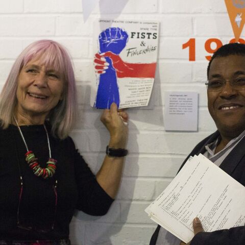 Katina and Roy with 'Fists & Fingernails' poster