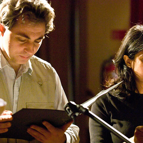 A picture of David Munns and Arti Prashar rehearsing