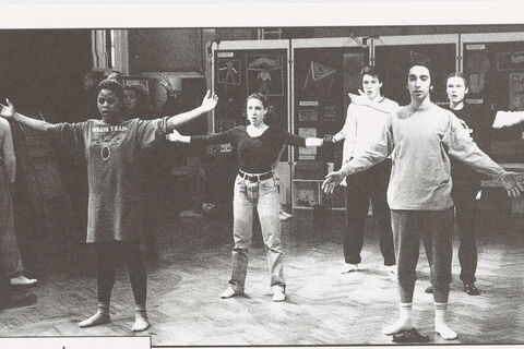 Photo of actors performing "Must Fly"