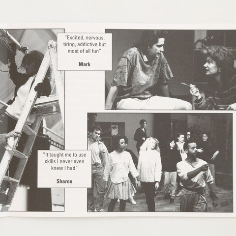Promotional material for "Fists and Fingernails" with photos of rehearsals