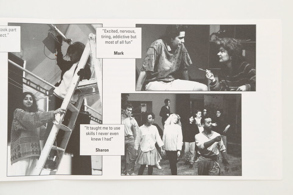 Promotional material for "Fists and Fingernails" with photos of rehearsals