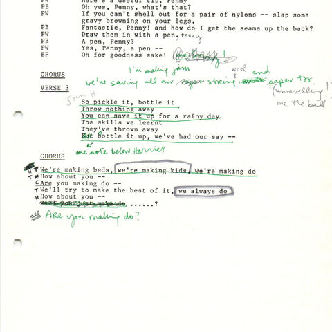 Page from the "Gone Shopping" script edited by hand
