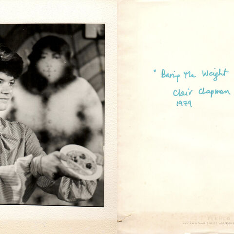 Named and dated photo of Clair Chapwell in a performance of "Baring the Weight"