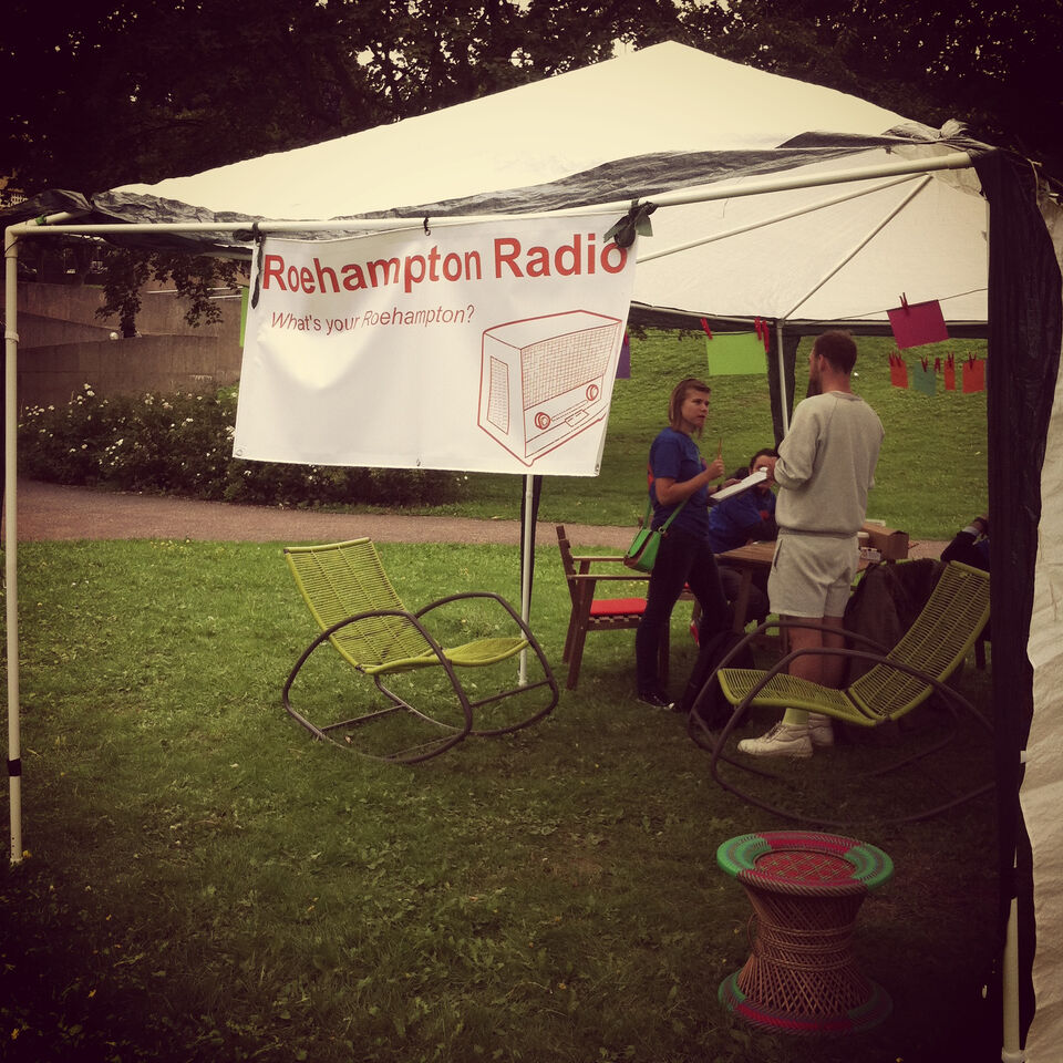 Spare Tyre participants at a stall for the radio project